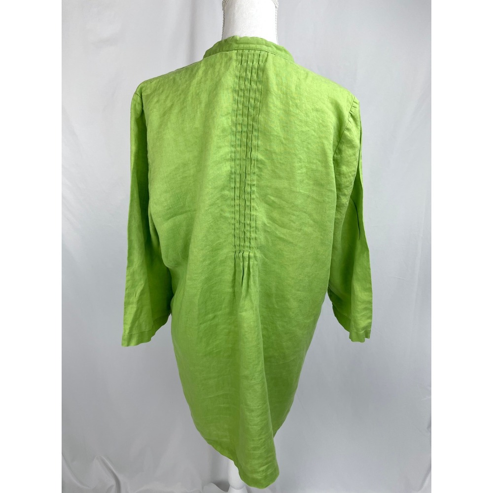 J. Jill XL Green Pleated Tunic Top 100% Linen 3/4 Sleeve Boho - Picture 2 of 5